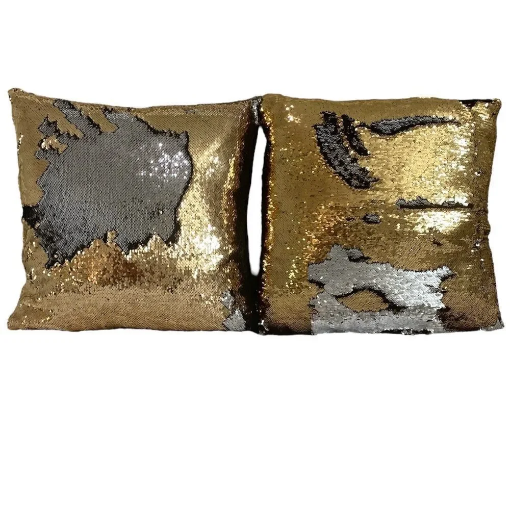 NWOT NEW Three (3) Aviva Stanoff Mermaid Sequin Gold/Silver/Black Luxury Pillows